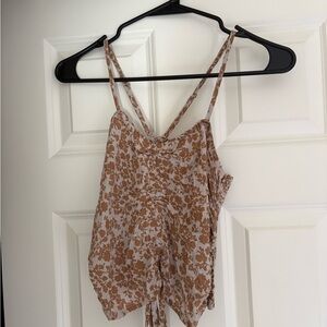 Pink Lily Beige & Brown Floral Tie-Front Cami